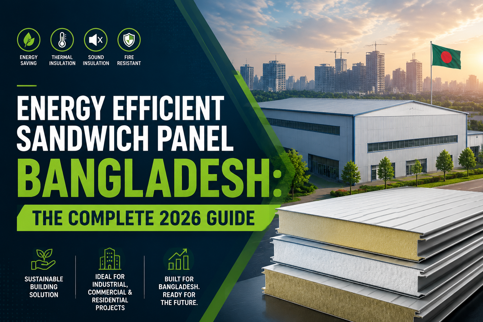 "Energy Efficient Sandwich Panel Bangladesh: The Complete 2026 Guide". Modern design, , , aesthetic. Background imagery