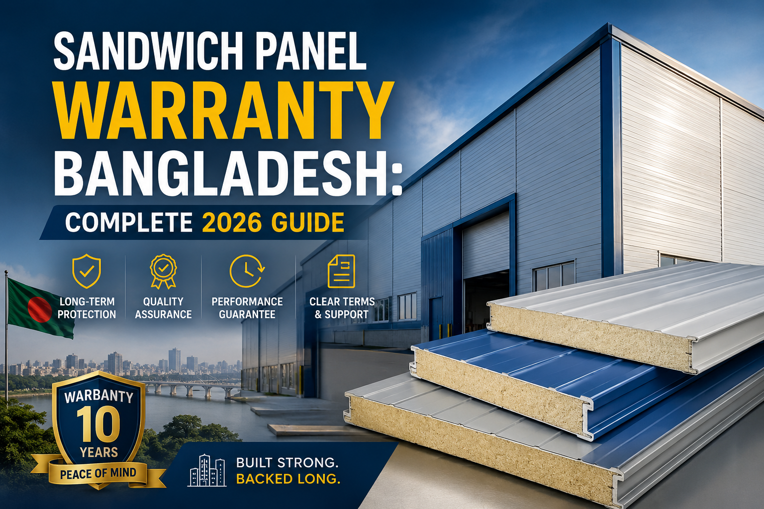 "Sandwich Panel Warranty Bangladesh: Complete 2026 Guide". Modern design, , , aesthetic. Background imagery relevant to: