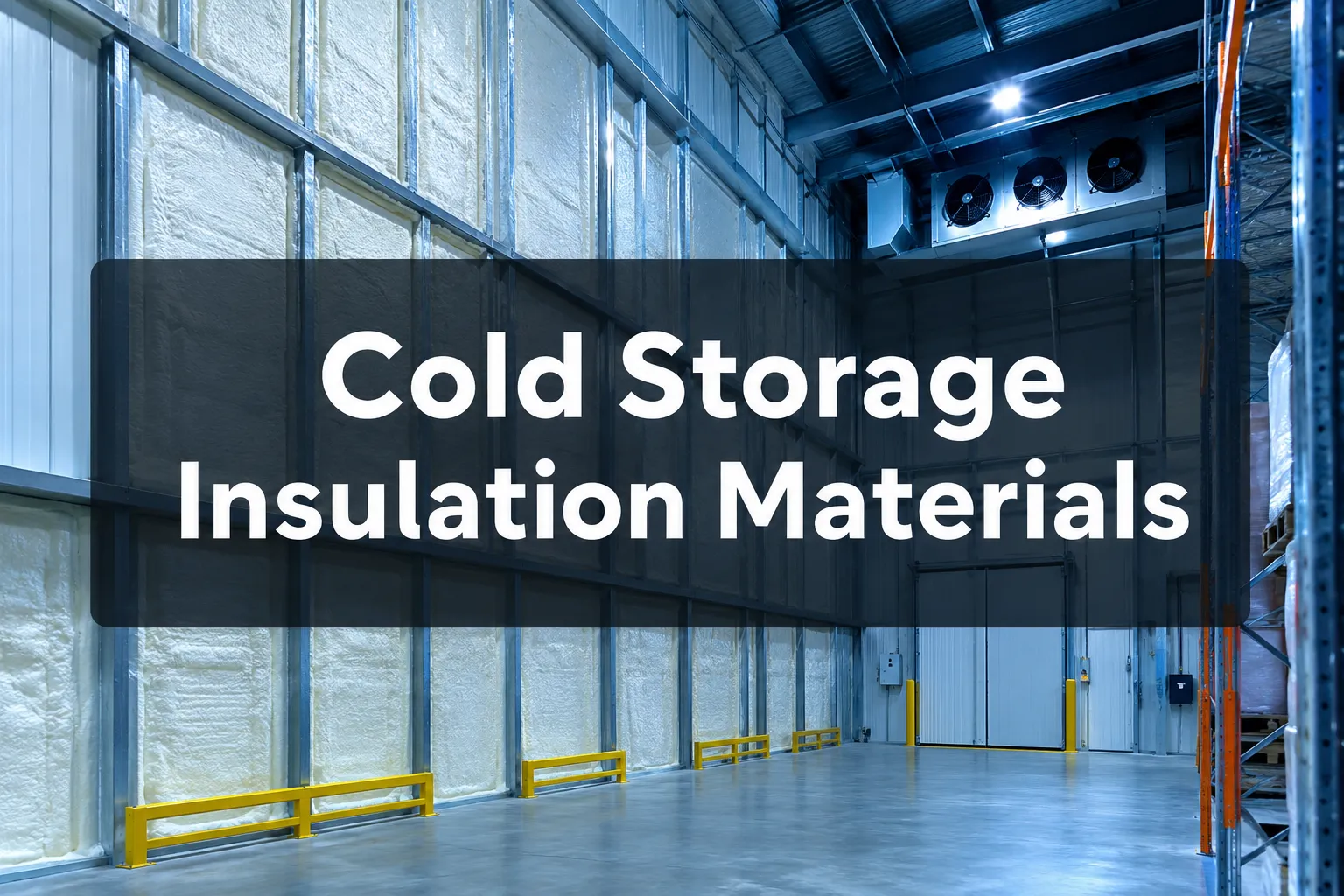 Cold Storage Insulation Materials banner inside an insulated cold store with evaporator fans