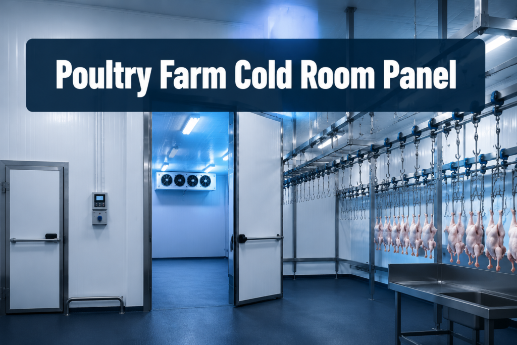 Professional () hero image featuring 'Poultry Farm Cold Room Panel' in extra large white with dark semi-transparent box,