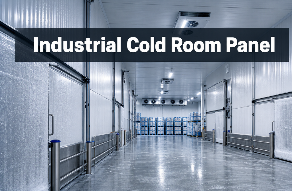 Professional () hero image featuring 'Industrial Cold Room Panel' in extra large white with dark semi-transparent box,