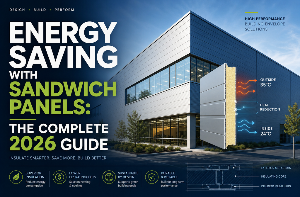 "Energy Saving with Sandwich Panels: The Complete 2026 Guide". Modern design, , , aesthetic. Background imagery relevant to:
