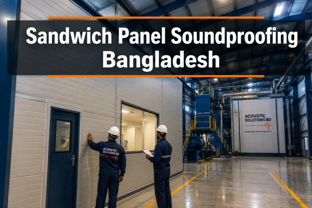 Professional () hero image featuring 'Sandwich Panel Soundproofing Bangladesh' in extra large white with dark