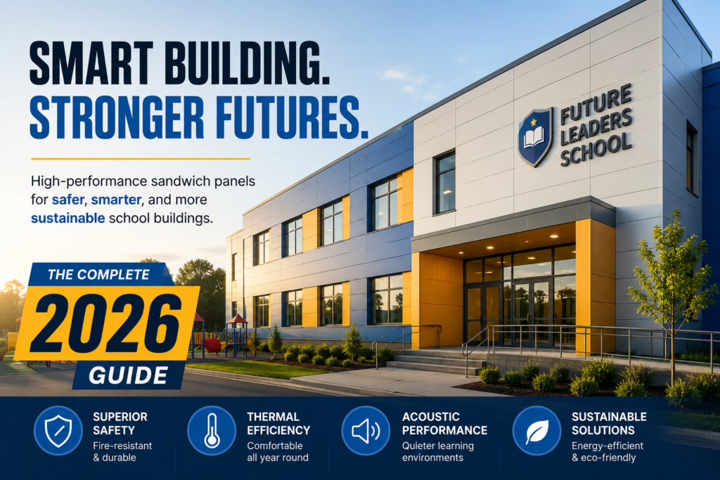 "Sandwich Panel for School Building: The Complete 2026 Guide". Modern design, , , aesthetic. Background imagery relevant to: